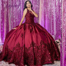 Load image into Gallery viewer, Red Lace Quinceanera Dresses Ball Gown Corset Plus Size Mexican 15 year old Sixteen Off Shoulder Princess Sweet 16 Prom Dress