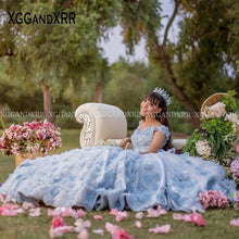 Load image into Gallery viewer, Charming Blue Mexican Quinceanera Dresses 2022 Ball Gown Prom Dress Illusion Beaded Flower Sweet 16 Dress Pageant Vestidos De 15
