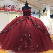 Load image into Gallery viewer, Burgundy Quinceanera Dresses Ball Gown Plus Size Flowers Mexican 15 year old Sixteen Flower Lace Princess Sweet 16 Prom Dress