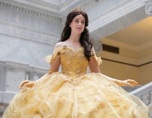 Load image into Gallery viewer, Mexican Charro Yellow Quinceanera Dresses Theme Colorful Embroidered Off The Shoulder Tulle Lace-up Ball Gown Sweet 16 Vestidos