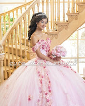 Load image into Gallery viewer, Elegant Mexican Pink Quinceanera Dresses with Floral Applique Tulle vestidos de 15 años Sweet 16 Ball Gown Prom Dresses