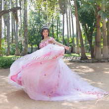 Load image into Gallery viewer, Elegant Mexican Pink Quinceanera Dresses with Floral Applique Tulle vestidos de 15 años Sweet 16 Ball Gown Prom Dresses
