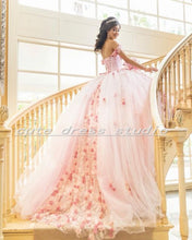 Load image into Gallery viewer, Elegant Mexican Pink Quinceanera Dresses with Floral Applique Tulle vestidos de 15 años Sweet 16 Ball Gown Prom Dresses