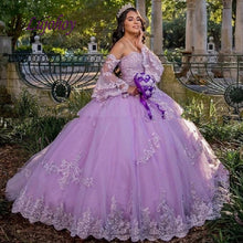 Load image into Gallery viewer, Lilac Long Sleeve Quinceanera Dresses Ball Gown Off Shoulder Plus Size Mexican 15 year old Sixteen Princess Sweet 16 Prom Dress
