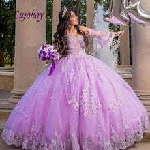 Load image into Gallery viewer, Lilac Long Sleeve Quinceanera Dresses Ball Gown Off Shoulder Plus Size Mexican 15 year old Sixteen Princess Sweet 16 Prom Dress