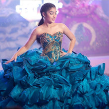 Load image into Gallery viewer, Mexican Blue Quinceanera Dresses Beads Sparkly Sweetheart Puffy Tiered Skirt Sweet 16 Dress vestidos de 15 años
