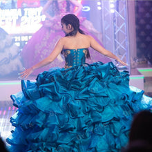 Load image into Gallery viewer, Mexican Blue Quinceanera Dresses Beads Sparkly Sweetheart Puffy Tiered Skirt Sweet 16 Dress vestidos de 15 años