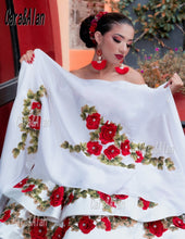 Load image into Gallery viewer, Vestidos De 15 Años White And Red Quinceanera Dresses With Wrap Floral Applique Beading Mexican Sweet 15 Birthday Wear