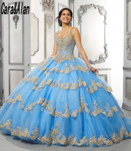 Load image into Gallery viewer, Elegant Sky Blue Vestido De15 Años Tiered Quinceanera Dresses Lace Applique Mexican Sweet 16 Birthday Prom Gowns
