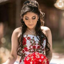 Load image into Gallery viewer, Red Embrodery Mexican Quinceanera Dresses 2020 Tiered Ruffles Masquerade Formal Prom Dress Ball Gown Sweet 16 Dress