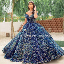 Load image into Gallery viewer, Colorful Sequin Mexican Quinceanera Dress Off Shoulder Sweet 16 Ball Gown Prom Dresses 2021 vestidos de 15 años
