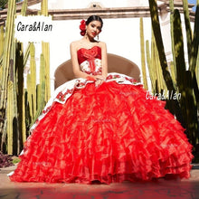 Load image into Gallery viewer, Mexican Quinceanera Dresses Applique Puffy Organza Skirt Sweet 16 Dress vestidos de 15 Spanish Style Ball Gown Prom Gowns