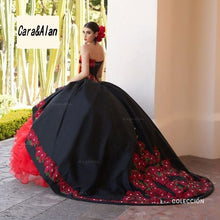 Load image into Gallery viewer, Mexican Quinceanera Dresses Applique Puffy Organza Skirt Sweet 16 Dress vestidos de 15 Spanish Style Ball Gown Prom Gowns