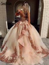 Load image into Gallery viewer, Champagne Organza Quinceanera Dresses Sequined Applique Beaded Sweetheart Pageant Dress Mexican Girls Birthday Gowns