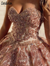 Load image into Gallery viewer, Champagne Organza Quinceanera Dresses Sequined Applique Beaded Sweetheart Pageant Dress Mexican Girls Birthday Gowns