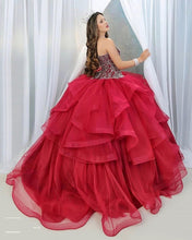 Load image into Gallery viewer, Elegant Dark Red Quinceanera Dresses Beading Crystal Sweet 16 Dress Tulle Tiered Skirt Mexican vestidos de xv años