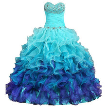 Load image into Gallery viewer, Turquoise Prom Dresses Sweetheart Organza Beaded Ball Gown Debutante Ruffles Mexican Elegant Quinceanera Dress Sweet 15 16