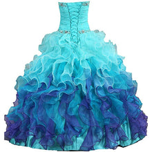 Load image into Gallery viewer, Turquoise Prom Dresses Sweetheart Organza Beaded Ball Gown Debutante Ruffles Mexican Elegant Quinceanera Dress Sweet 15 16