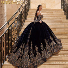 Load image into Gallery viewer, Vestidos De 15 Años Navy Blue Quinceanera Dresses with Detachable Sleeves Lace Applique Sweet 16 Dress Mexican Prom Gowns