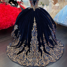 Load image into Gallery viewer, Vestidos De 15 Años Navy Blue Quinceanera Dresses with Detachable Sleeves Lace Applique Sweet 16 Dress Mexican Prom Gowns