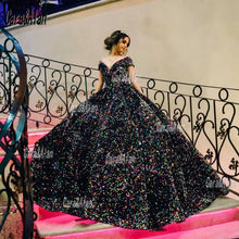 Load image into Gallery viewer, Sparkle Colorful Mexican Quinceanera Dresses Sequin Off The Shoulder Puffy Skirt Sweet 16 Prom Gowns abiti da cerimonia