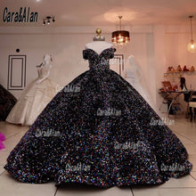 Load image into Gallery viewer, Sparkle Colorful Mexican Quinceanera Dresses Sequin Off The Shoulder Puffy Skirt Sweet 16 Prom Gowns abiti da cerimonia