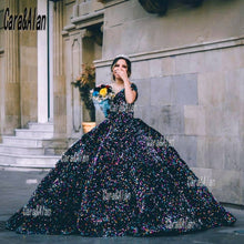 Load image into Gallery viewer, Sparkle Colorful Mexican Quinceanera Dresses Sequin Off The Shoulder Puffy Skirt Sweet 16 Prom Gowns abiti da cerimonia