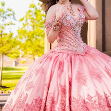 Load image into Gallery viewer, Watermelon Sweet 16 Quinceanera Dresses Lace Applique Off Shoulder Pageant Dress Tiered Skirt Mexican Girls Birthday Gowns