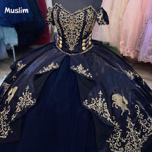 Load image into Gallery viewer, Mexican Navy Blue Embroidery Quinceanera Dress 2022 Corset Lace Up Sweet 16 Dress Ball Gown Prom Party Gown Vestidos De 15 Años
