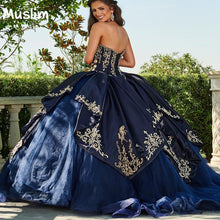 Load image into Gallery viewer, Mexican Navy Blue Embroidery Quinceanera Dress 2022 Corset Lace Up Sweet 16 Dress Ball Gown Prom Party Gown Vestidos De 15 Años