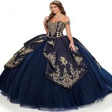 Load image into Gallery viewer, Mexican Navy Blue Embroidery Quinceanera Dress 2022 Corset Lace Up Sweet 16 Dress Ball Gown Prom Party Gown Vestidos De 15 Años