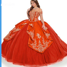 Load image into Gallery viewer, Mexican Navy Blue Embroidery Quinceanera Dress 2022 Corset Lace Up Sweet 16 Dress Ball Gown Prom Party Gown Vestidos De 15 Años