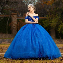 Load image into Gallery viewer, Quinceanera Dresses Mexican 2021 Royal Blue Lace Flowers Masquerade Prom Pageant Dress Sweet 16 vestidos de quinceañera