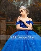 Load image into Gallery viewer, Quinceanera Dresses Mexican 2021 Royal Blue Lace Flowers Masquerade Prom Pageant Dress Sweet 16 vestidos de quinceañera