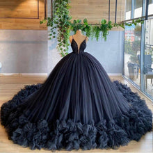 Load image into Gallery viewer, Sexy V Neck Tulle Ruffles Party Evening Dresses 2022 Purple Navy Blue Formal Prom Dress Gown Women Plus Size robe de soiree