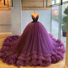 Load image into Gallery viewer, Sexy V Neck Tulle Ruffles Party Evening Dresses 2022 Purple Navy Blue Formal Prom Dress Gown Women Plus Size robe de soiree