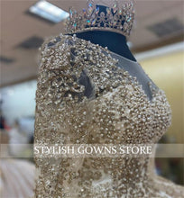 Load image into Gallery viewer, Champagne O Neck Quinceanera Dress Ball Gown Tiered Long Sleeve Beading Formal Prom Gowns Sweet 16 Dresses Birthday Gowns