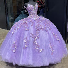 Load image into Gallery viewer, 2021 Purple Beaded Puffy Ball Gown Quinceanera Dresses Beads Sweet 16 Dress Pageant Gowns vestido de 15 anos XV