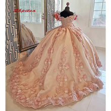 Load image into Gallery viewer, Pink Lace Quinceanera Dresses Plus Size Ball Gown Masquerade Princess Girl Beads Flowers Long Sweet 16 Prom Dresses for 15 Years