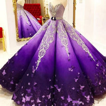 Load image into Gallery viewer, Princess Purple Quinceanera Dresses Crystal Beads Sash Butterfly Lace Appliques Engagement Dress Ball Gown Prom Party Gowns