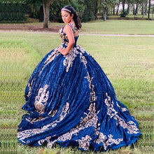 Load image into Gallery viewer, Sequined Gold Lace Quinceanera Dress Ball Gown Sweet 15 Dress Lace Up vestidos de xv 15 años