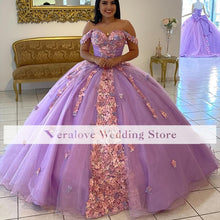 Load image into Gallery viewer, Handmade Flowers Quinceanera Dress 2020 Off Shoulder Light Sky Blue Prom Party for Girl Graduation Wear