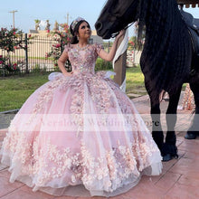 Load image into Gallery viewer, Gorgeous Sweet 16 Pink Quinceanera Dresses With Lace Applique Off Shoulder Ball Gown Prom Dress Tulle Tiered Masquerade Gowns
