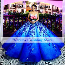 Load image into Gallery viewer, Blue Exquisite Evening Dress Sweetheart 2022 Applique Ball Gown Ruffle Ball Gown Prom Dress Custom Plus Size Quinceanera Wear