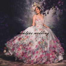 Load image into Gallery viewer, 2021 Quinceanera Ball Gown Dresses 3D Floral Flowrs Sweet 16 Dress Floor Length Puffy Party Gown vestidos de 15 años