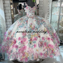Load image into Gallery viewer, 2021 Quinceanera Ball Gown Dresses 3D Floral Flowrs Sweet 16 Dress Floor Length Puffy Party Gown vestidos de 15 años