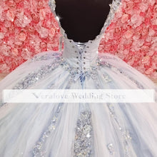 Load image into Gallery viewer, Luxury Quinceanera Dress Flowers Off Shoulder Light Blue Pink Princess Girl Prom Dress Appliques Vestidos De Xv Años