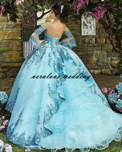 Load image into Gallery viewer, Blue Sparkly Ball Gown Quinceanera Dresses Detachable Sleeves Sweetheart Sequines Applique Sweet 16 Dress Party Wear