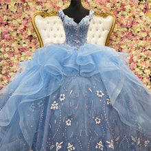 Load image into Gallery viewer, 2021 Light Sky Blue vestidos de 15 años Quinceanera Dresses Beading Applique Sweet 16 Ball Gown Plus Size Prom Dress