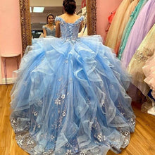 Load image into Gallery viewer, 2021 Light Sky Blue vestidos de 15 años Quinceanera Dresses Beading Applique Sweet 16 Ball Gown Plus Size Prom Dress